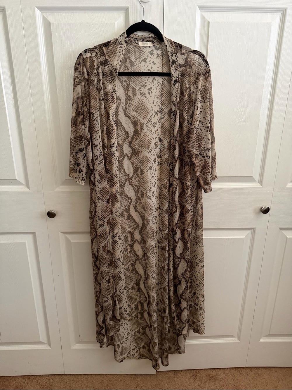 ODDY Python-Print Duster Cardigan in Brown and Gray